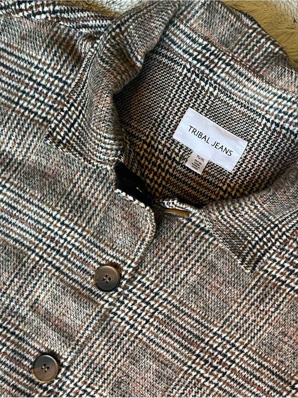 Plaid Button-Front Blazer Jacket in Brown/Black